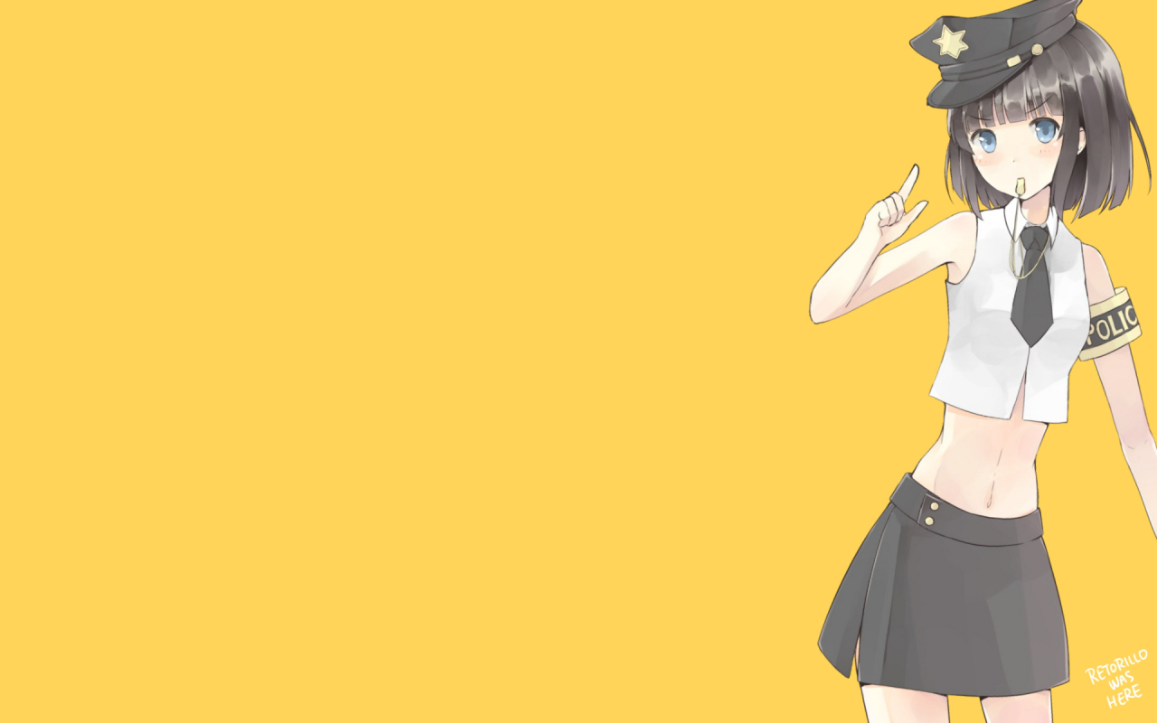 black_hair, blue_eyes, hat, original, police, police_uniform, retorillo, saine_(sigonsoft)