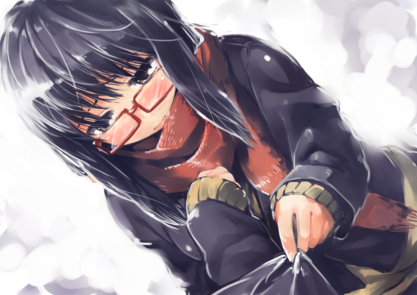 black_hair, brown_eyes, glasses, long_hair, original, pino_(birthdayparty), scarf