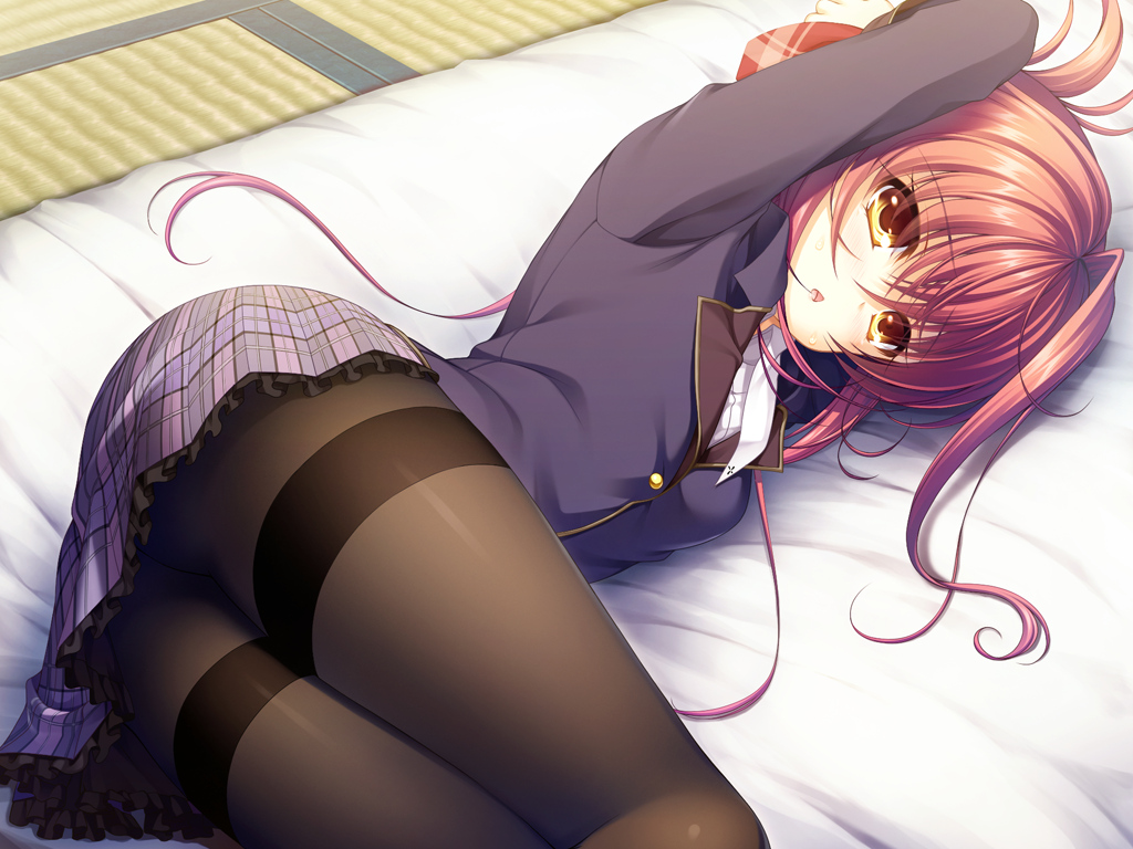 bed, bondage, ekino-jeru_aria, game_cg, haruka_natsuki, pantyhose, red_hair, school_uniform, yurikago_kara_tenshi_made