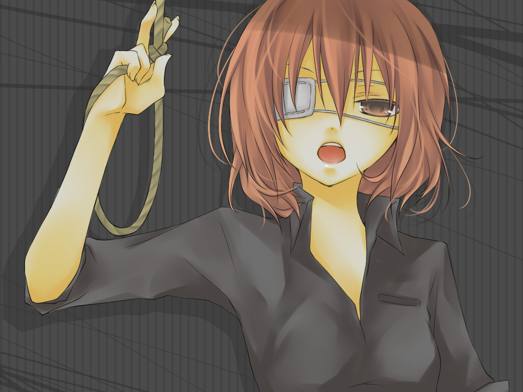 brown_eyes, brown_hair, eyepatch, kuroi_(liar-player), nico_nico_singer, shialu_(singer), short_hair