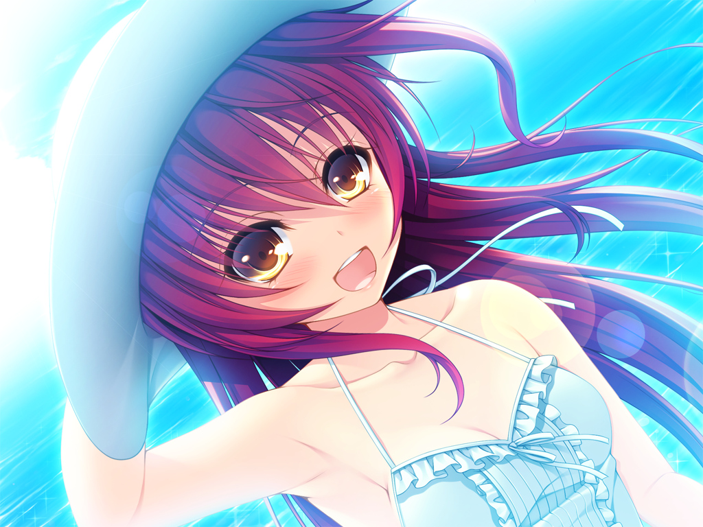 close, ekino-jeru_aria, game_cg, haruka_natsuki, hat, red_hair, sky, water, yurikago_kara_tenshi_made