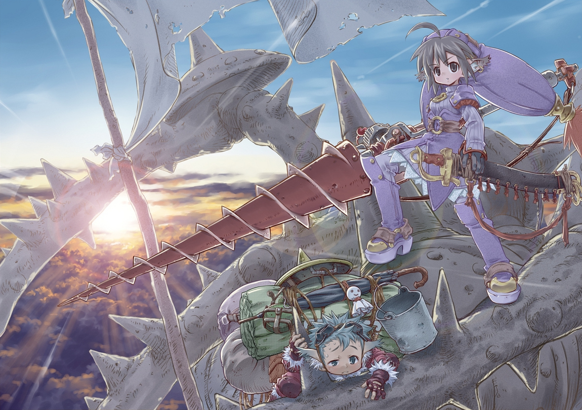 animal_ears, gloves, goggles, hat, isedaichi_ken, original, pointed_ears, sword, umbrella, weapon