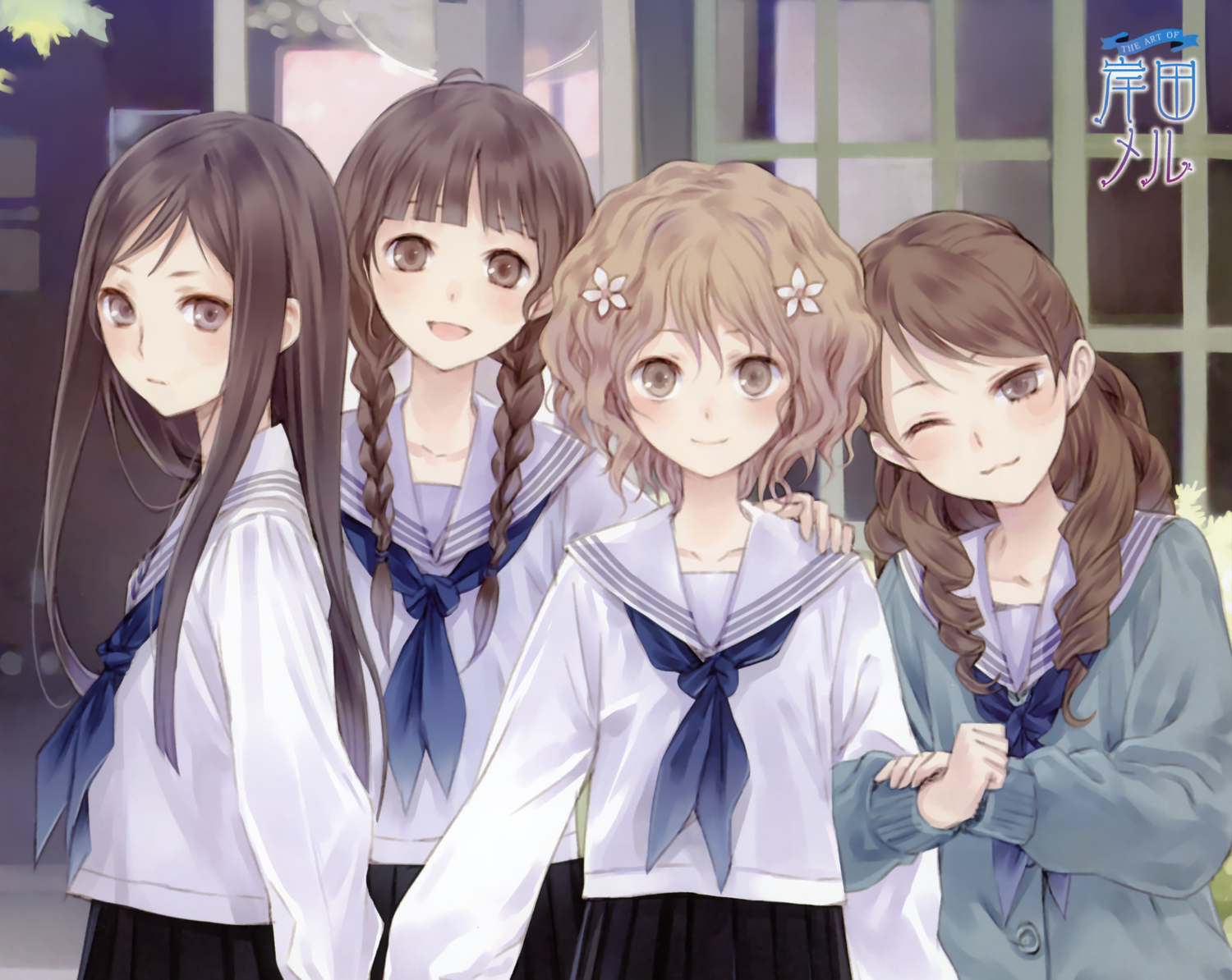 braids, brown_eyes, brown_hair, dengeki_moeoh, group, hanasaku_iroha, kishida_mel, long_hair