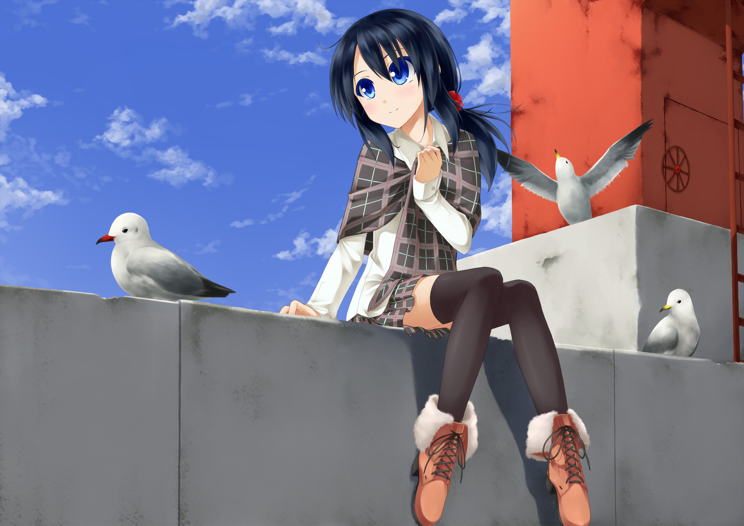 animal, bird, blue_eyes, original, sakura_yuuya, scarf