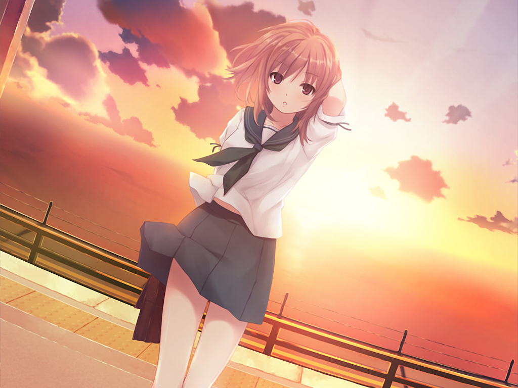 brown_eyes, brown_hair, clouds, coffee-kizoku, cure_girl, game_cg, hoshimiya_miyu, school_uniform