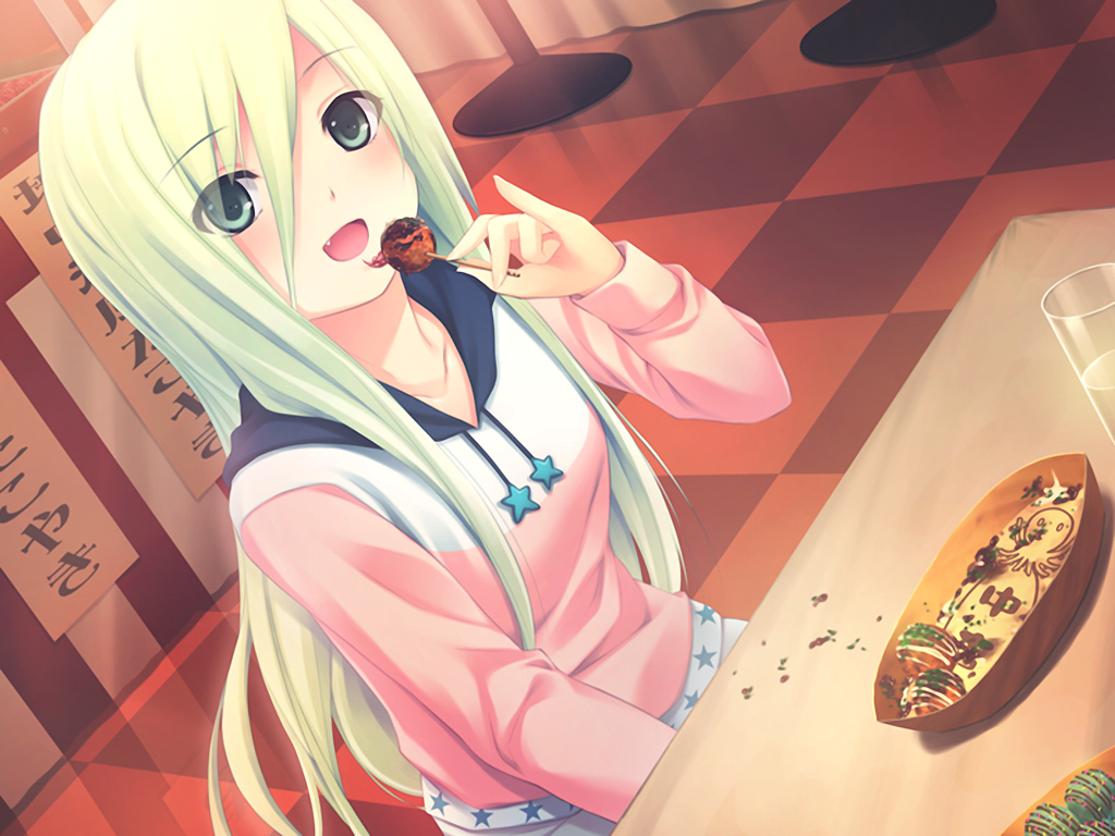 coffee-kizoku, cure_girl, drink, fang, food, game_cg, green_eyes, green_hair