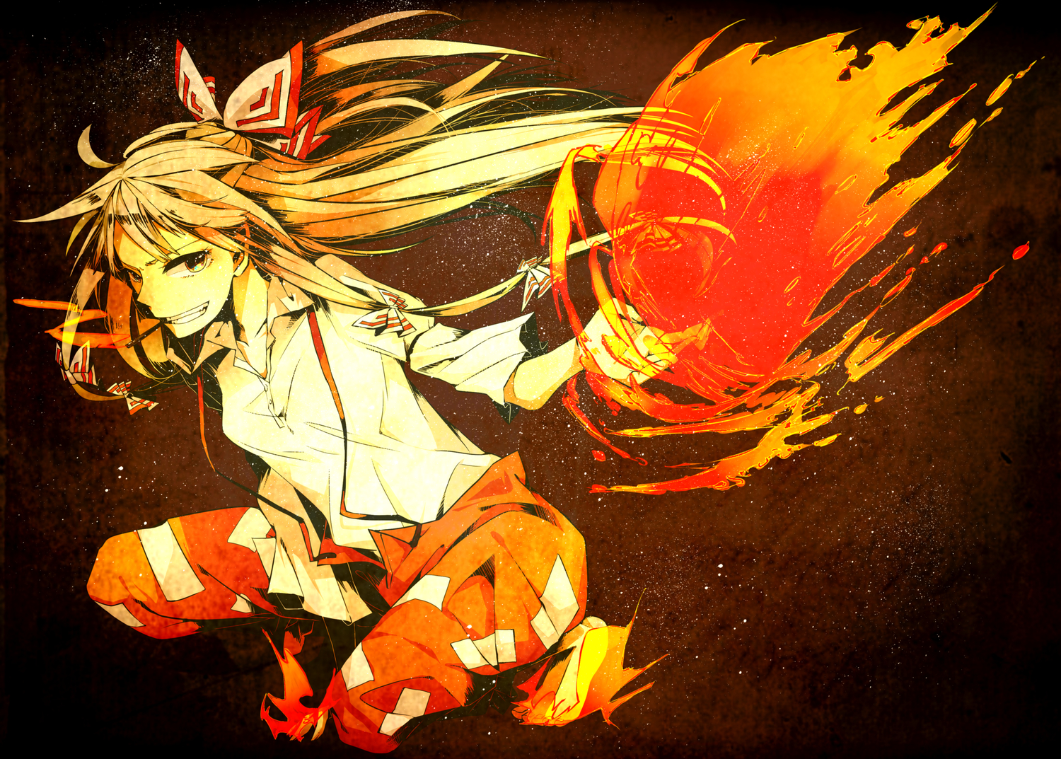 fire, fujiwara_no_mokou, long_hair, sorakura_shikiji, touhou