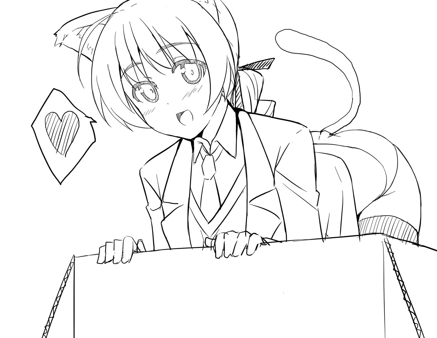 animal_ears, catgirl, hagane7728, lynette_bishop, monochrome, panties, sketch, strike_witches