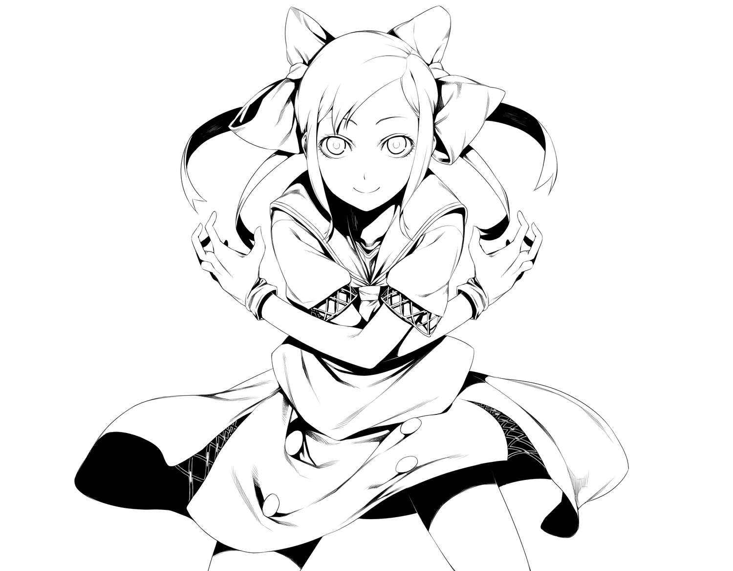 bow, gloves, monochrome, rby, short_hair, yukariki_ichihime, zaregoto_series