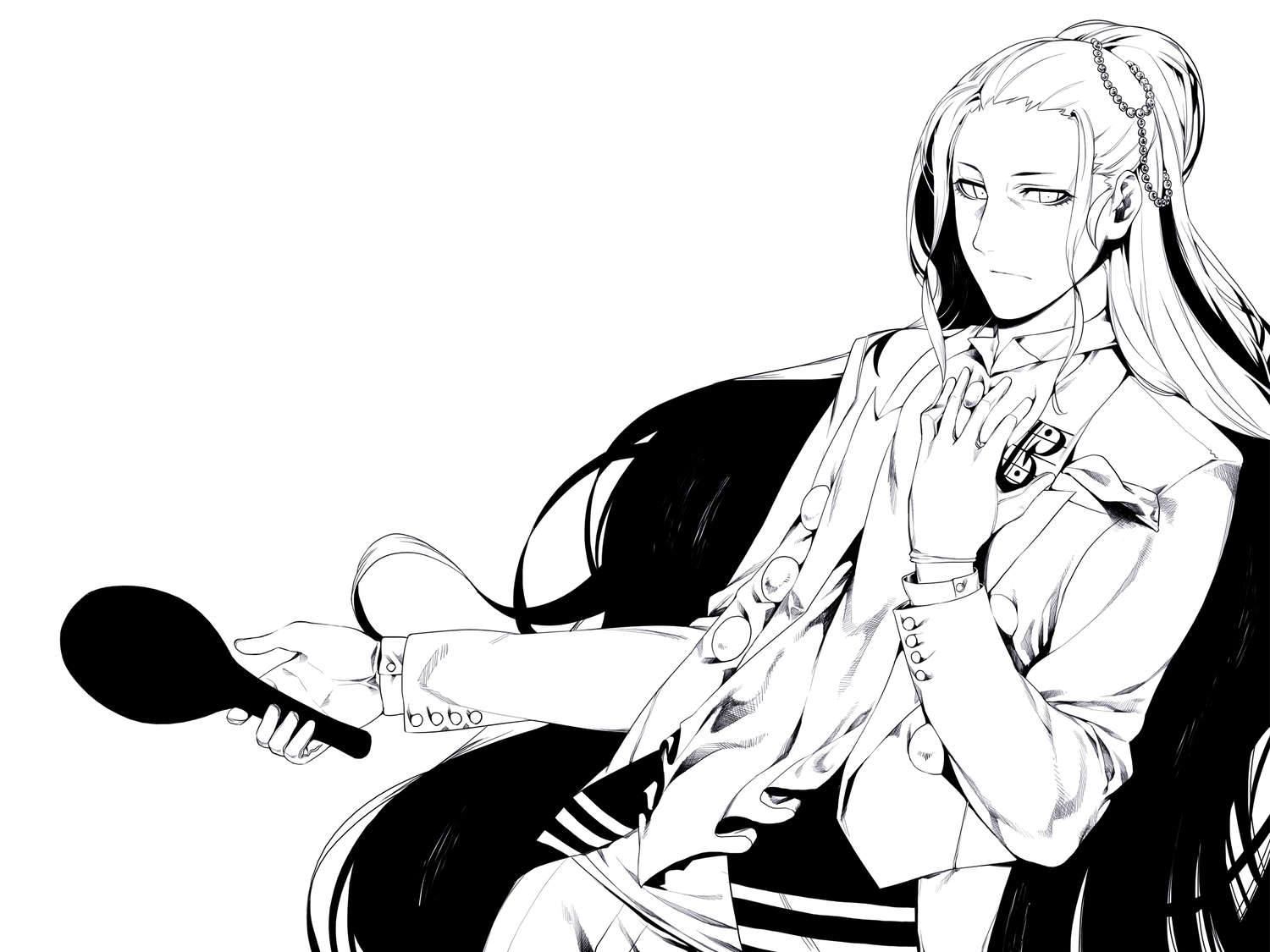 all_male, gloves, long_hair, male, monochrome, rby, zaregoto_series, zerozaki_magashiki