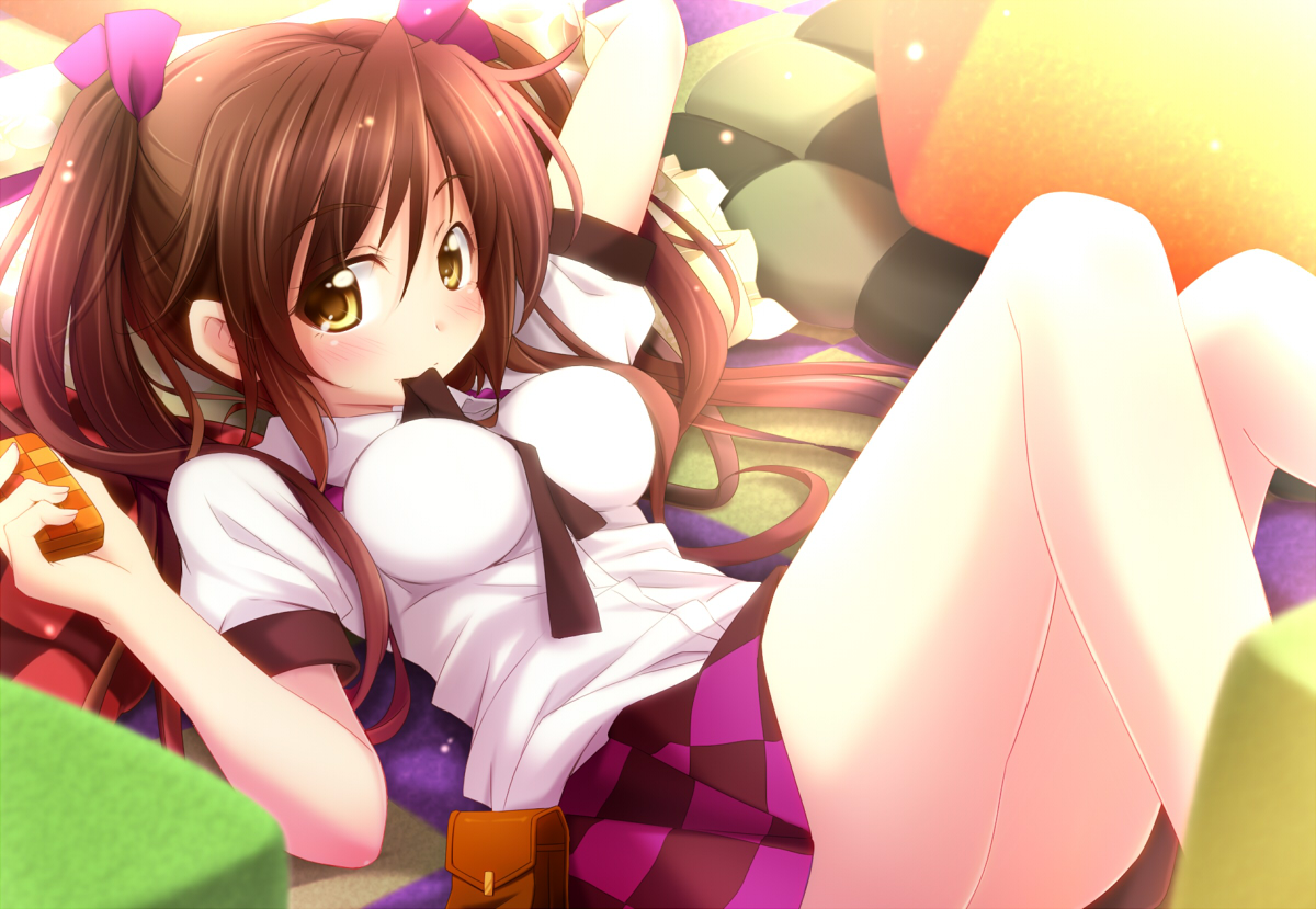 ayase_midori, brown_hair, himekaidou_hatate, phone, touhou, twintails