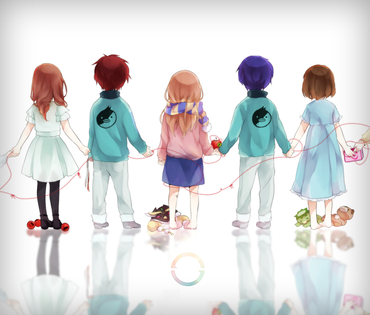 book, hat, mawaru_penguindrum, natsume_masako, oginome_momoka, oginome_ringo, sachikan, scarf, takakura_himari, takakura_kanba, takakura_shouma