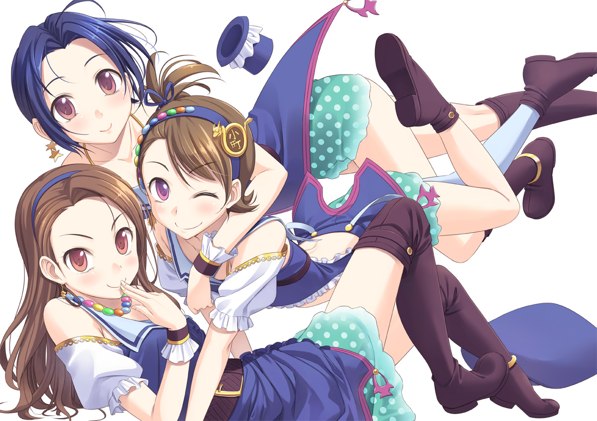 futami_ami, idolmaster, minase_iori, miura_azusa, tenkuu_nozora, white, wink