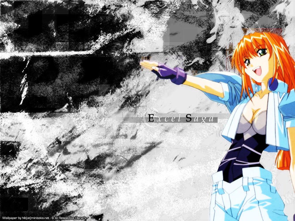 breasts, cleavage, excel, excel_saga, gloves, orange_hair