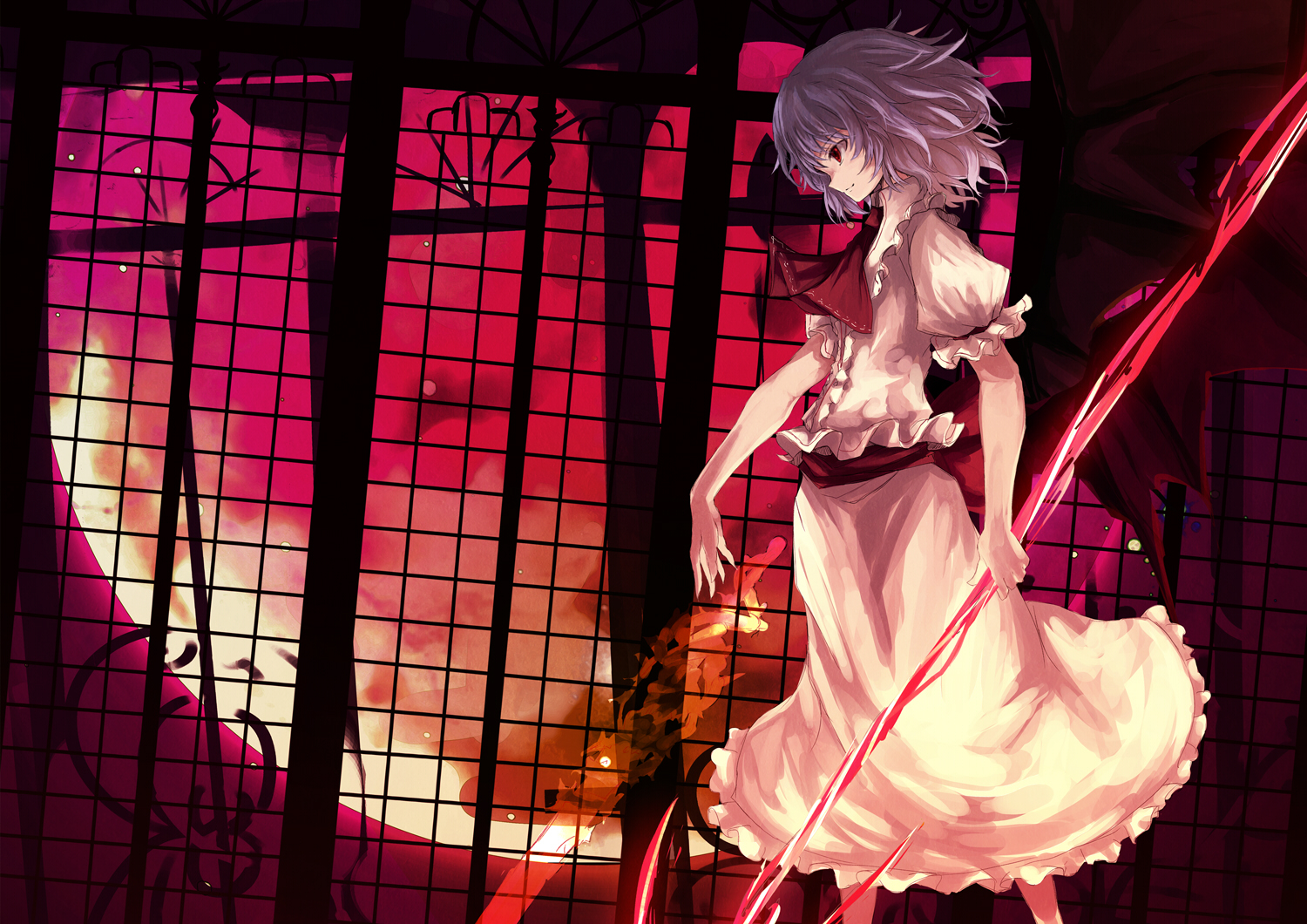 asagi_shii, dress, moon, remilia_scarlet, short_hair, spear, touhou, vampire