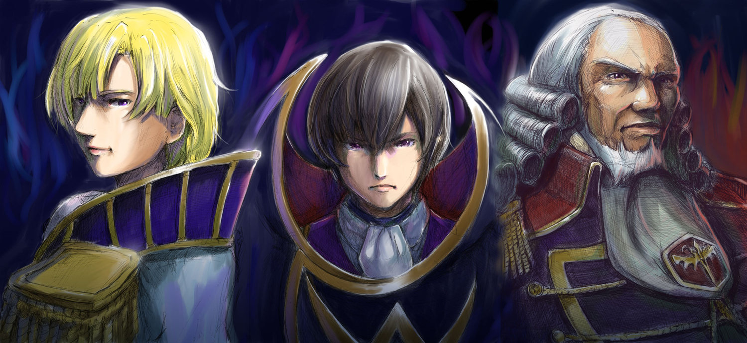 all_male, charles_zi_britannia, code_geass, lelouch_lamperouge, male, mayo_riyo, purple_eyes, schneizel_el_brittania