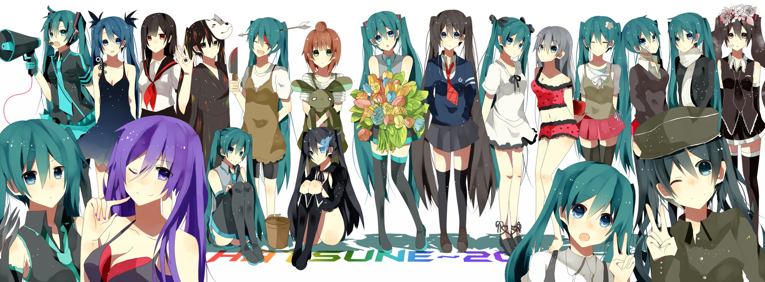1925_(vocaloid), aqua_hair, black_rock_shooter, blue_eyes, blue_hair, chisumi, deep-sea_girl_(vocaloid), dress