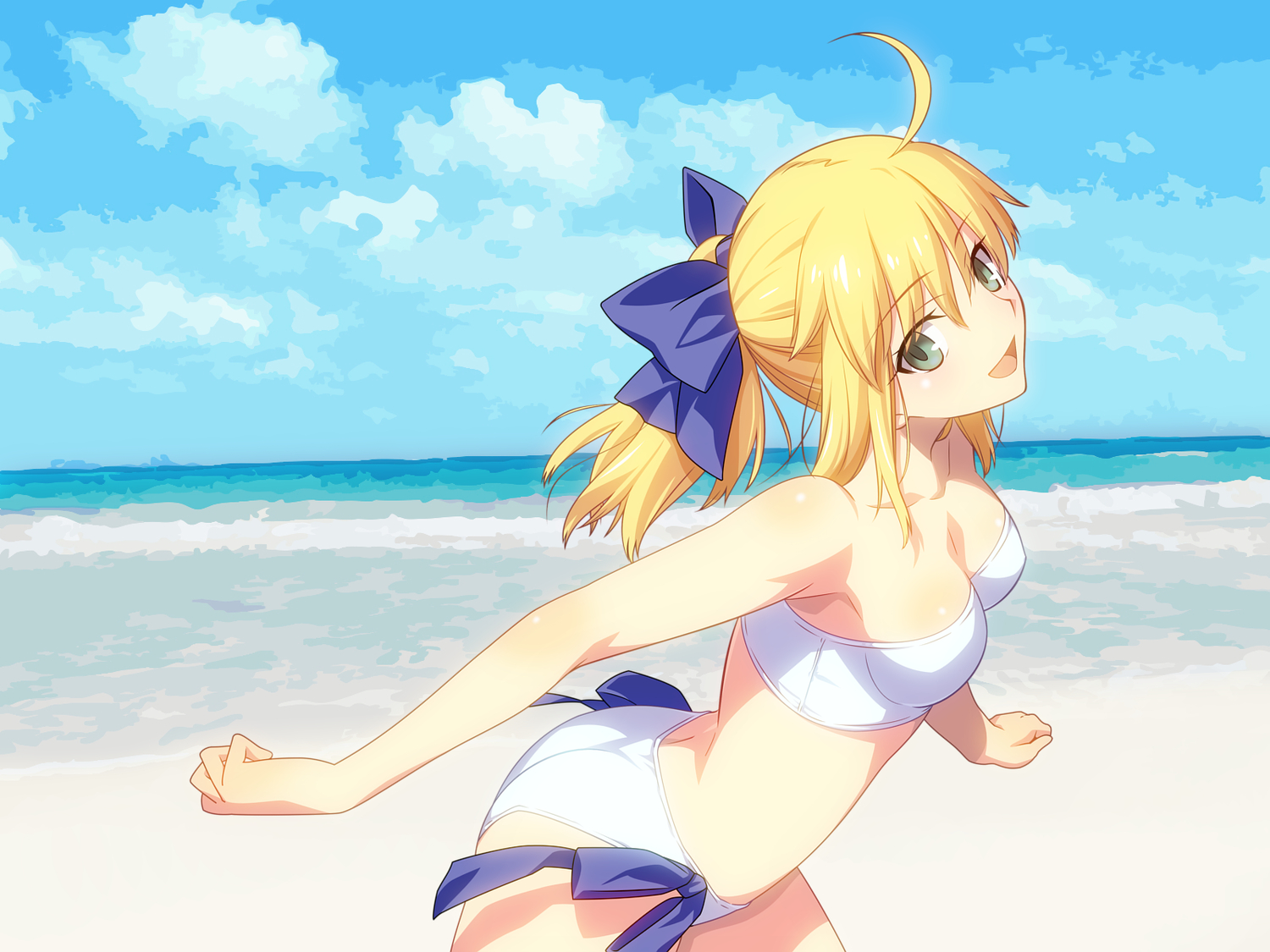 artoria_pendragon_(all), beach, bikini, fate_(series), fate/stay_night, fate/zero, min_(westsign2170), saber, swimsuit