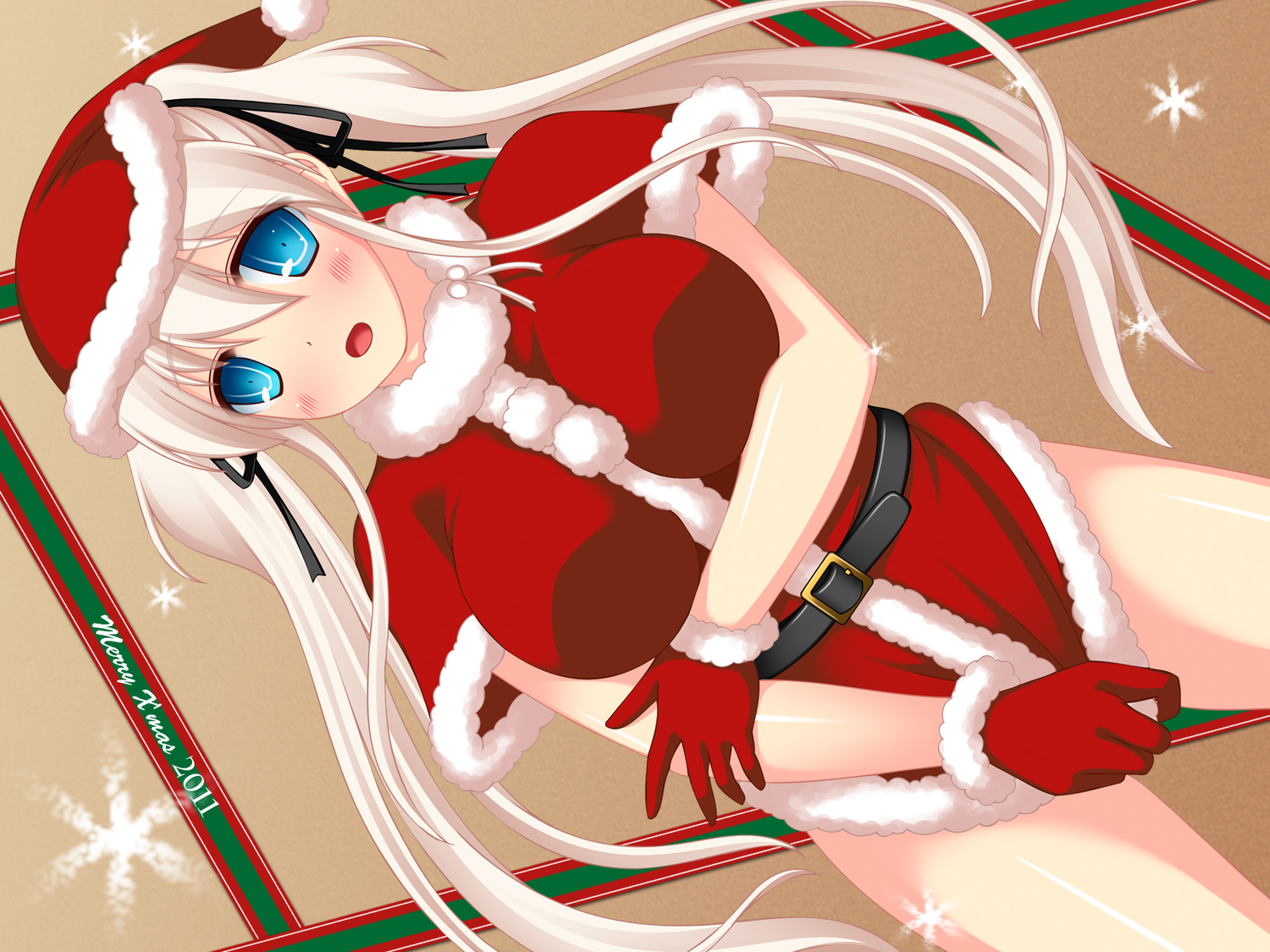 blue_eyes, christmas, gloves, hat, long_hair, mabinogi, nao, santa_costume