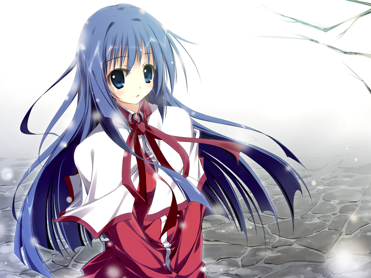 blue_eyes, blue_hair, kanon, long_hair, mac-kine, minase_nayuki, school_uniform, snow