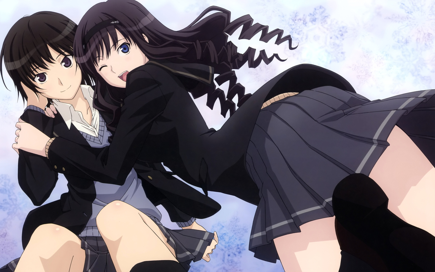 amagami, headband, morishima_haruka, nanasaki_ai, school_uniform, wink