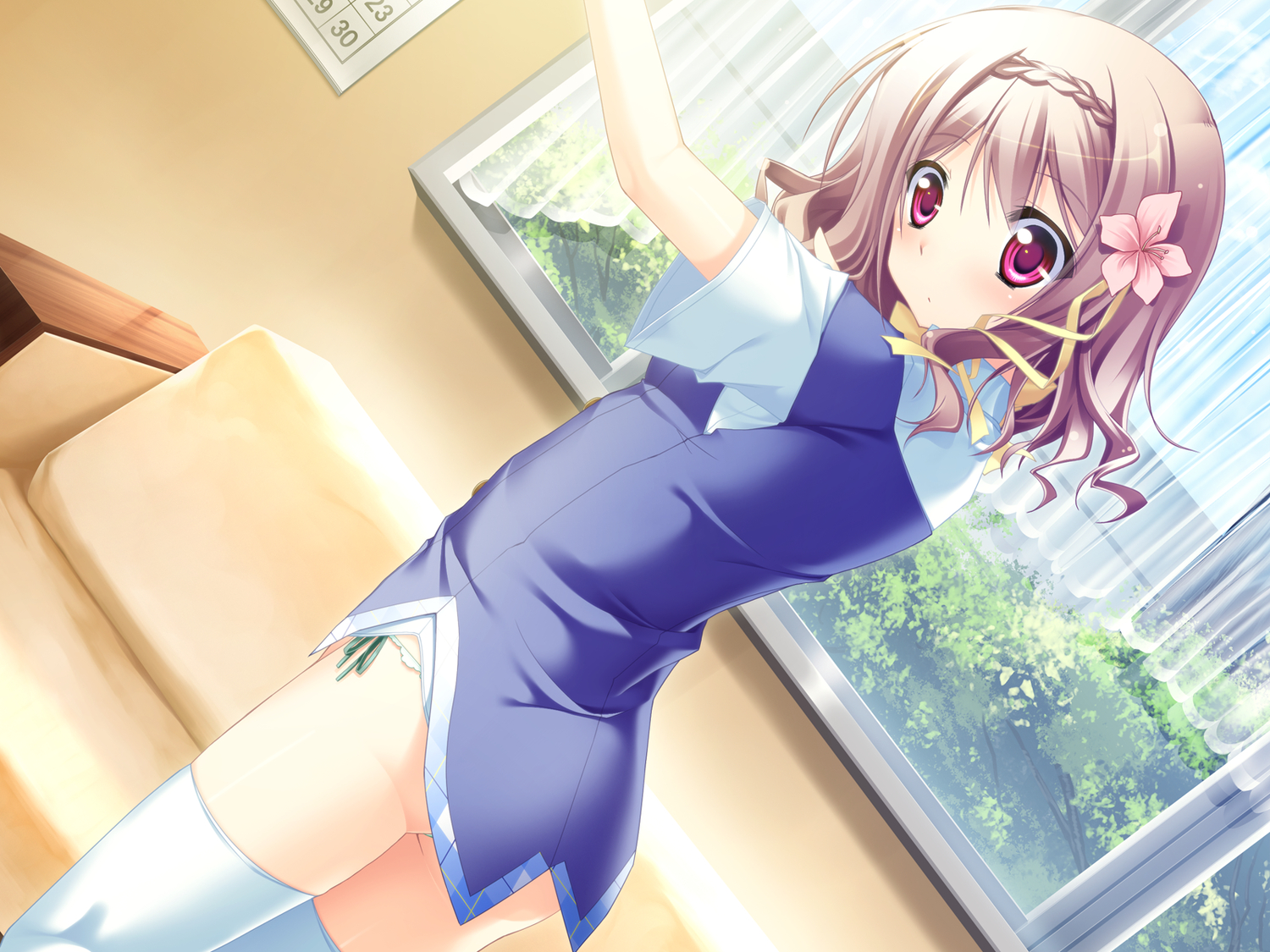 game_cg, koisuru_koto_to_mitsuketari, panties, purinko, school_uniform, suzuse_satsuki, thighhighs, underwear, undressing