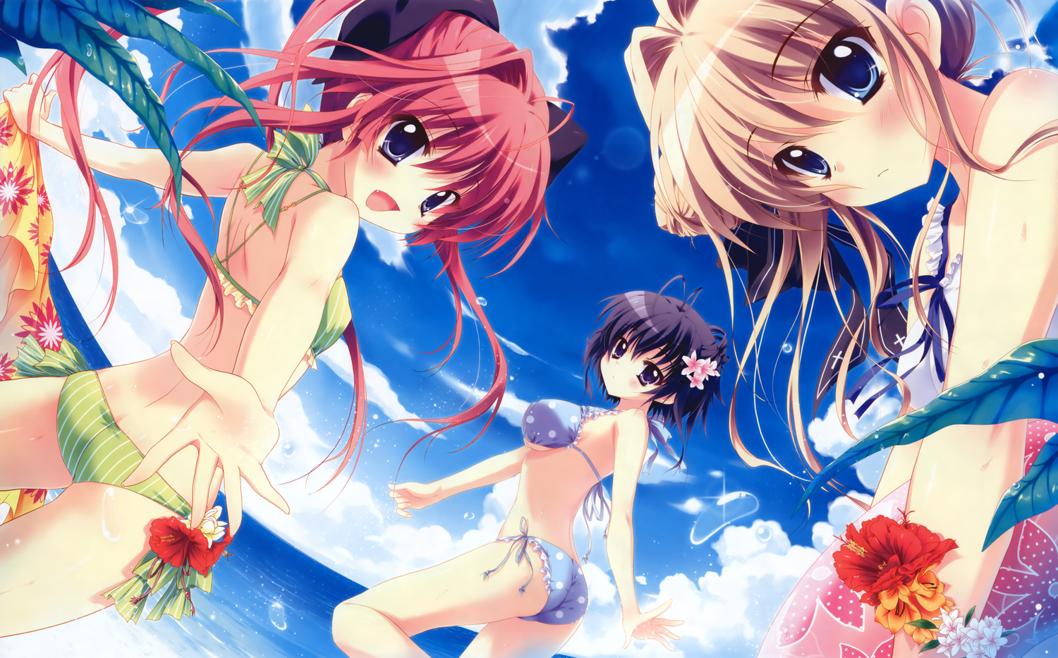 beach, bikini, inui_sana, izumi_tsubasu, mashiroiro_symphony, onomiya_yutsuki, sena_airi, swimsuit
