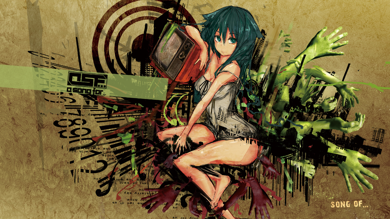 green_eyes, green_hair, rib:y(uhki), saya, saya_no_uta