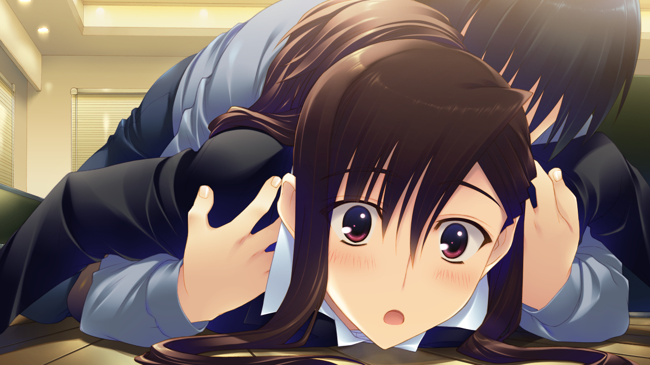 black_hair, blush, brown_hair, close, game_cg, kazaoka_mari, kitahara_haruki, long_hair