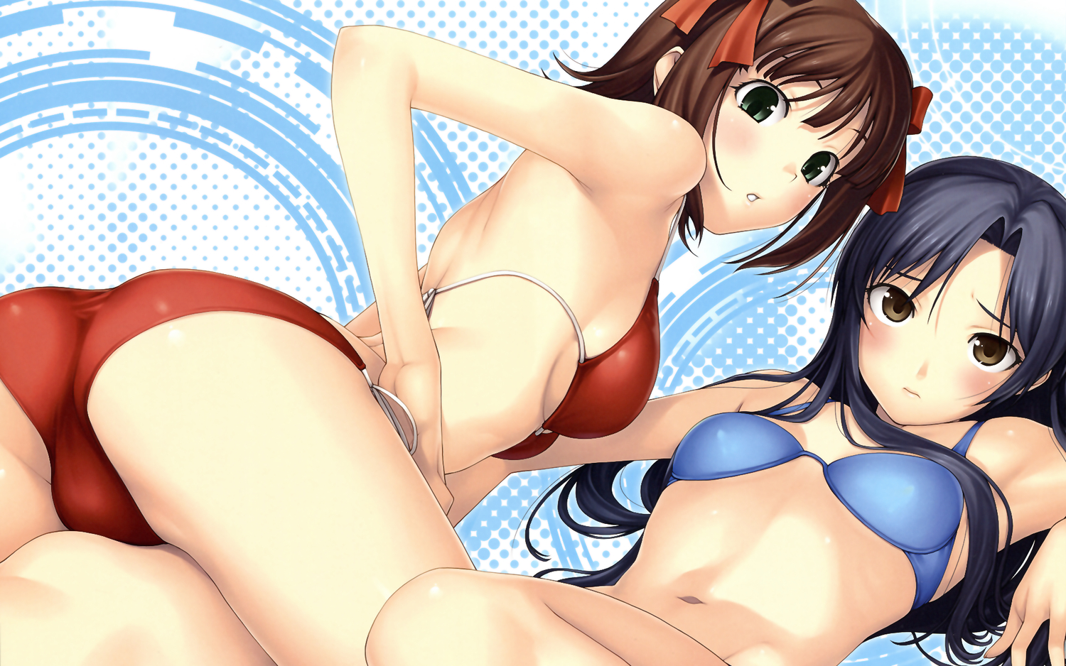 amami_haruka, ass, idolmaster, kisaragi_chihaya, swimsuit, tanaka_shoutarou