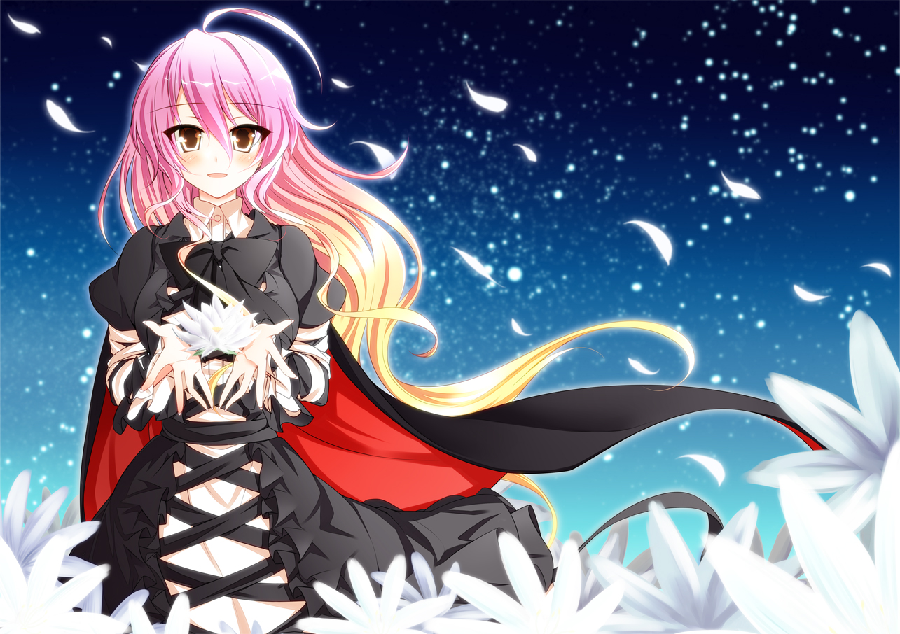cape, dress, flowers, hijiri_byakuren, long_hair, petals, suzume_miku, touhou