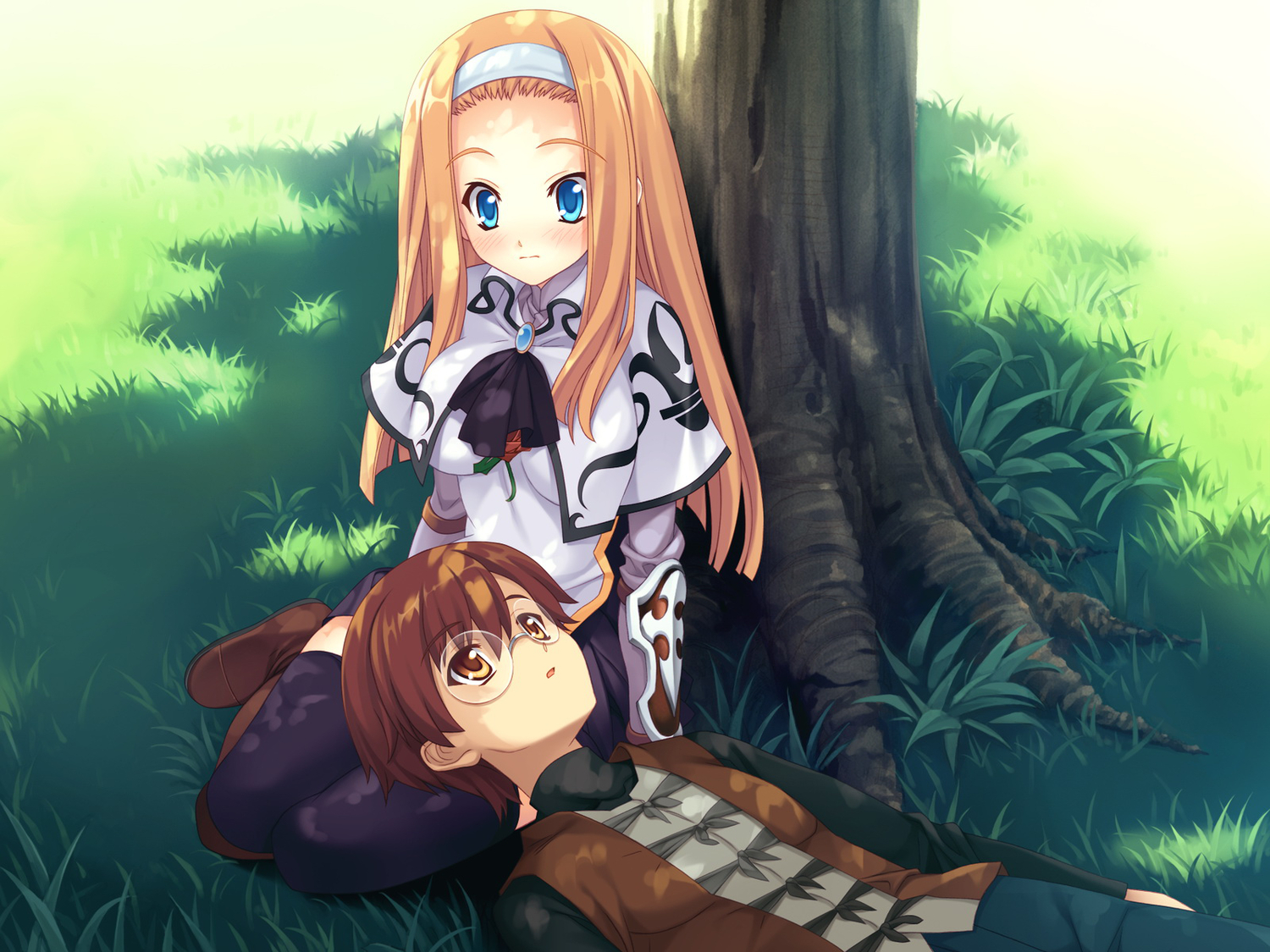 blonde_hair, blue_eyes, boku_no_te_no_naka_no_rakuen, brown_eyes, brown_hair, caramel_box, ellinor_besch, game_cg
