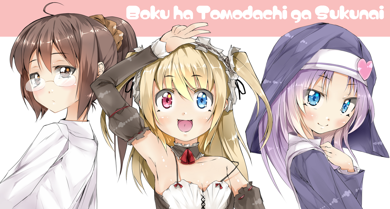 bicolored_eyes, blonde_hair, boku_wa_tomodachi_ga_sukunai, glasses, hasegawa_kobato, shiguma_rika, shikinyan, takayama_maria, twintails, white