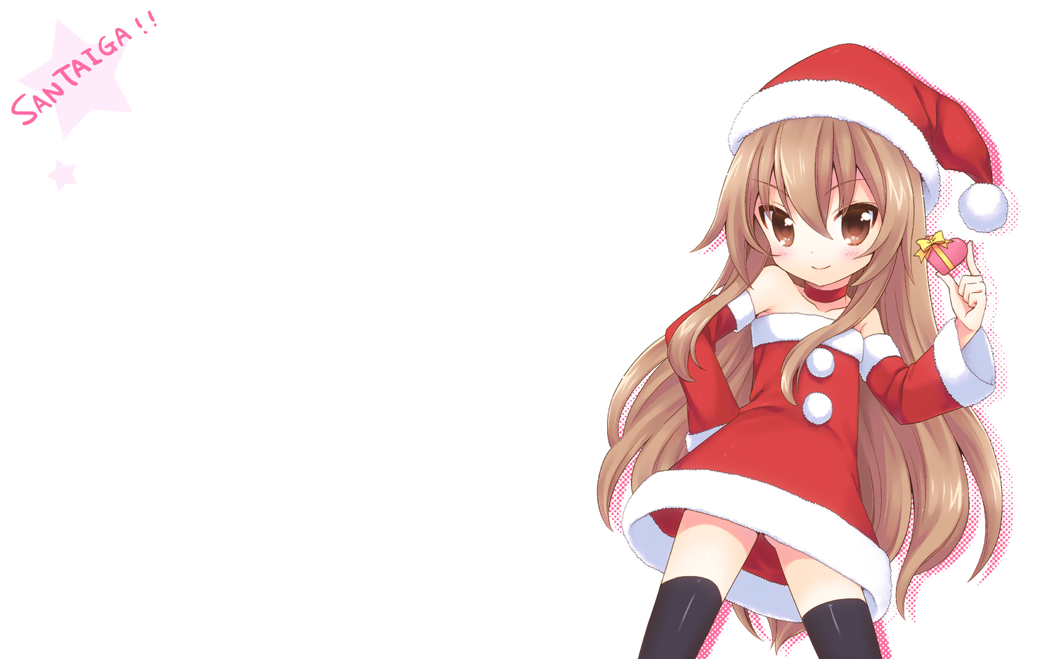 aisaka_taiga, brown_eyes, brown_hair, christmas, long_hair, santa_costume, thighhighs, toradora