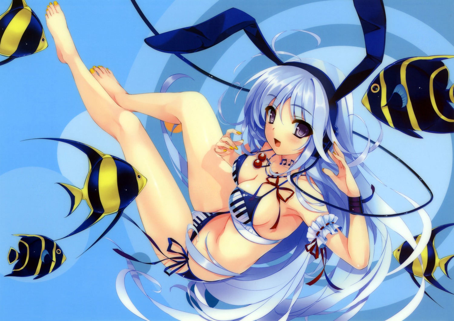 animal, animal_ears, bikini, blue_hair, breasts, bunny_ears, bunnygirl, cleavage