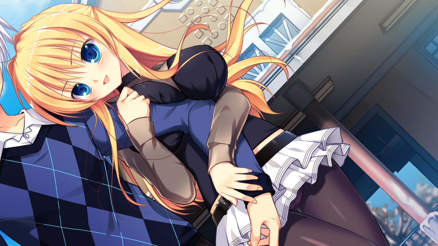 blonde_hair, blue_eyes, game_cg, kazamatsuri_koromo, long_hair, manatsu_no_yoru_no_yuki_monogatari, mikeou, panties