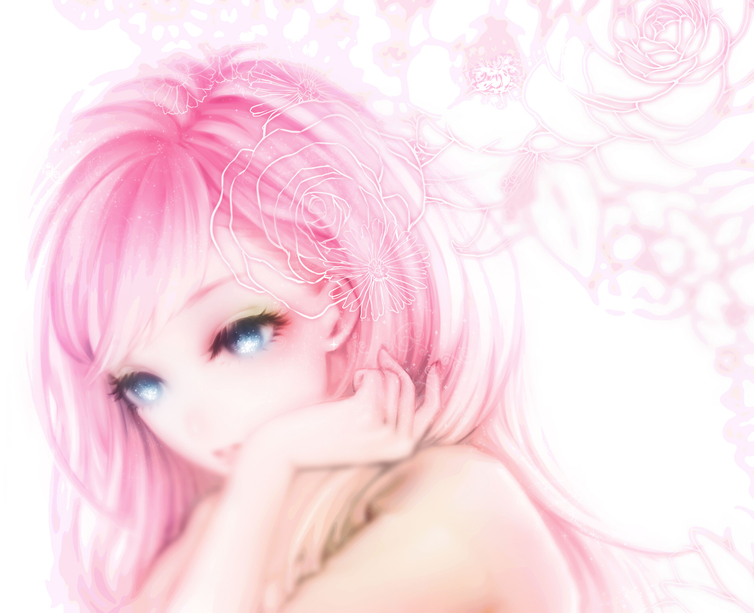 blue_eyes, close, flowers, megurine_luka, ohagi_(ymnky), pink_hair, vocaloid