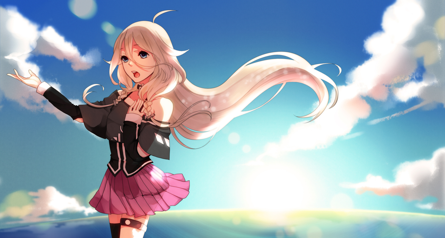 blue_eyes, braids, ia, koyubi, long_hair, skirt, sky, vocaloid