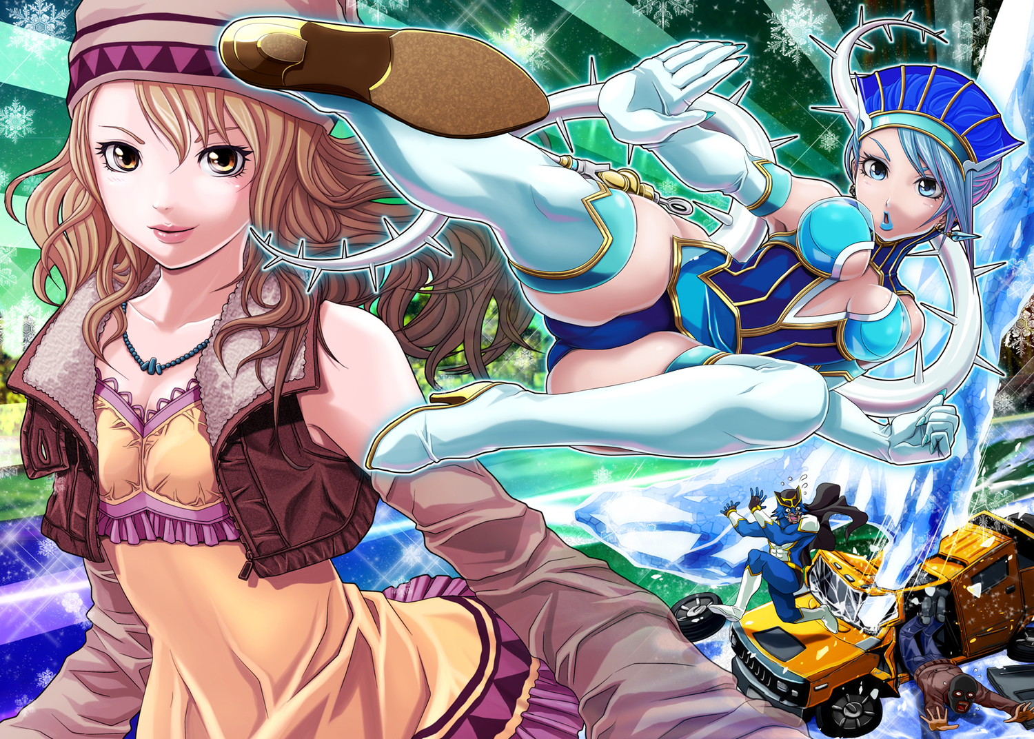 blue, flowers, kaburagi_t_kotetsu, karina_lyle, rose, thighhighs, tiger_&_bunny, v-mag