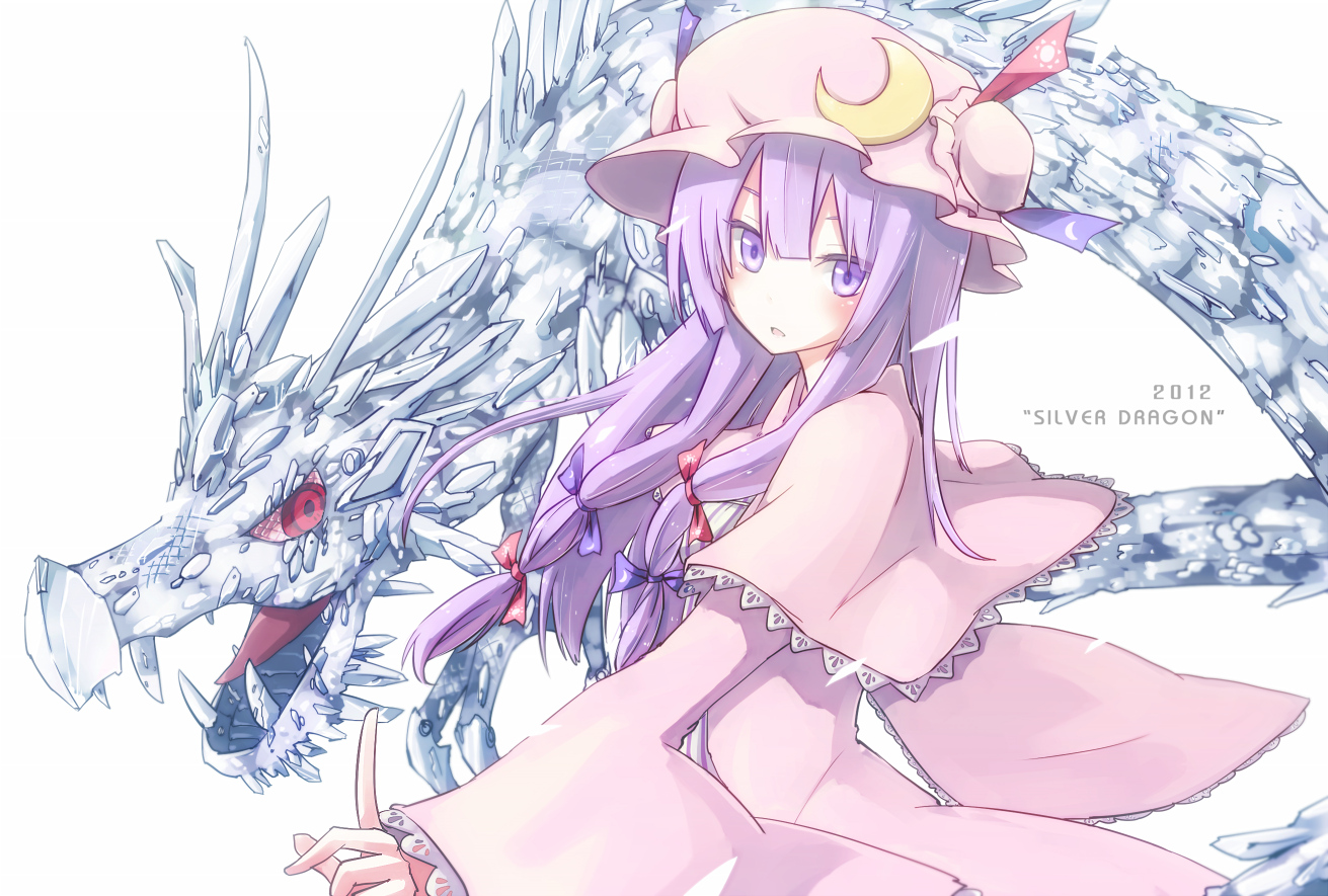 dragon, hat, long_hair, mage, patchouli_knowledge, purple_eyes, purple_hair, shirofox, touhou