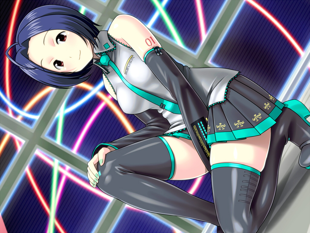 blue_hair, cosplay, idolmaster, miura_azusa, muhi11234, thighhighs, tie, vocaloid