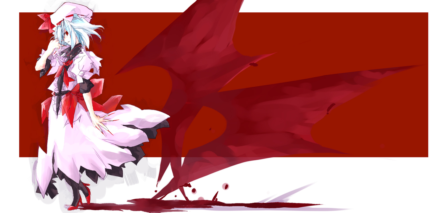 beru, blood, bow, dress, gray_hair, hat, red_eyes, remilia_scarlet, short_hair, touhou, vampire