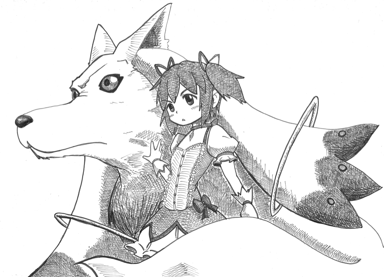 dairininn, kaname_madoka, kyuubee, mahou_shoujo_madoka_magica, monochrome, twintails