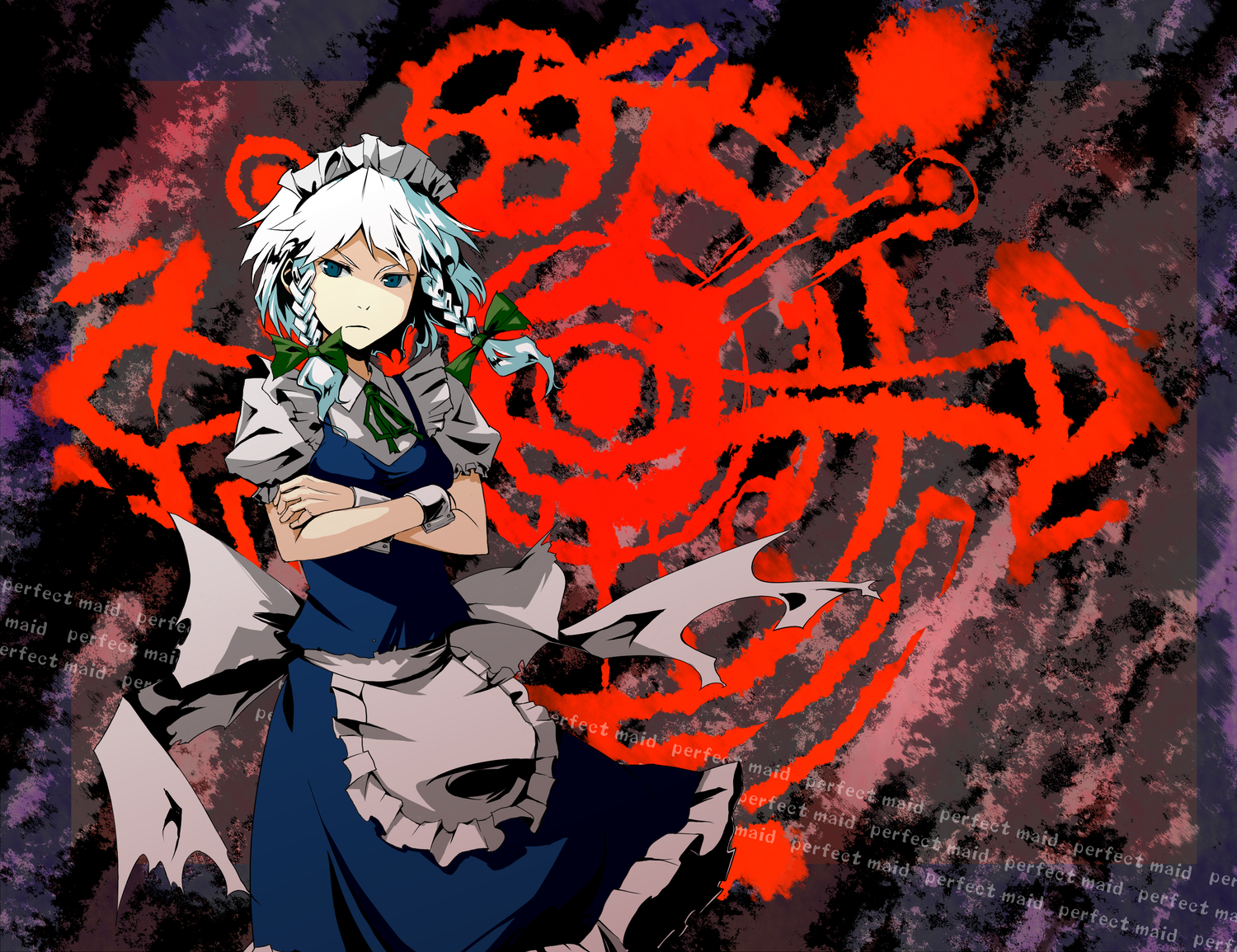 braids, gray_hair, izayoi_sakuya, maid, short_hair, touhou, yokohachi