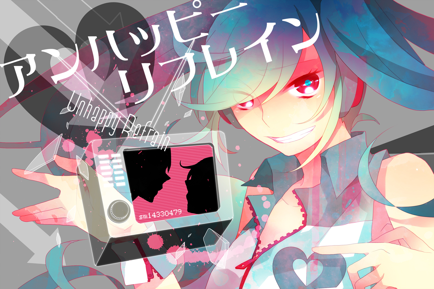 blue_hair, hatsune_miku, long_hair, red_eyes, saine_(artist), twintails, unhappy_refrain_(vocaloid), vocaloid