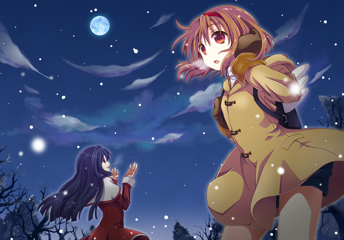 blue_hair, gloves, kanon, kureno, minase_nayuki, moon, night, sky