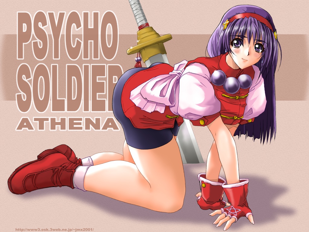 asamiya_athena, bike_shorts, blush, gloves, headband, ishihara_souka, king_of_fighters, long_hair