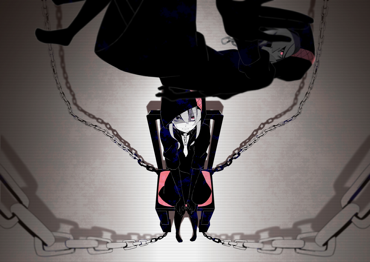 bicolored_eyes, chain, gumi, naraka_(vocaloid), pink_eyes, shizu_(9394marimo), short_hair, vocaloid