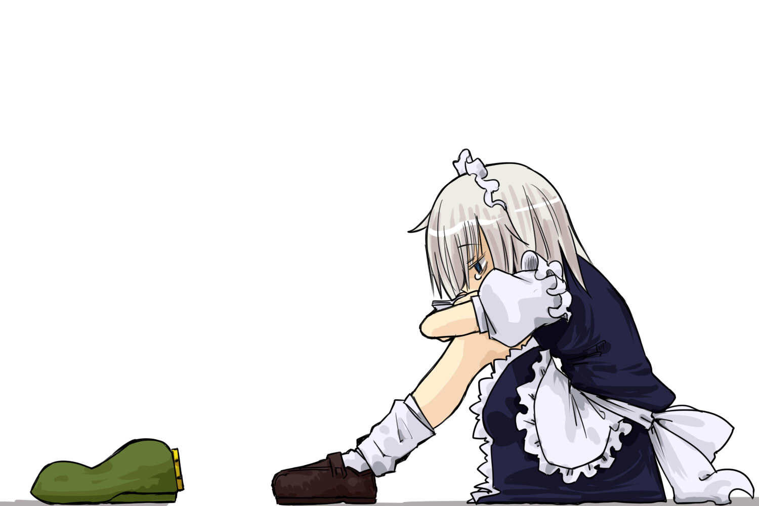 hat, izayoi_sakuya, maid, seki_(red_shine), tears, touhou, white