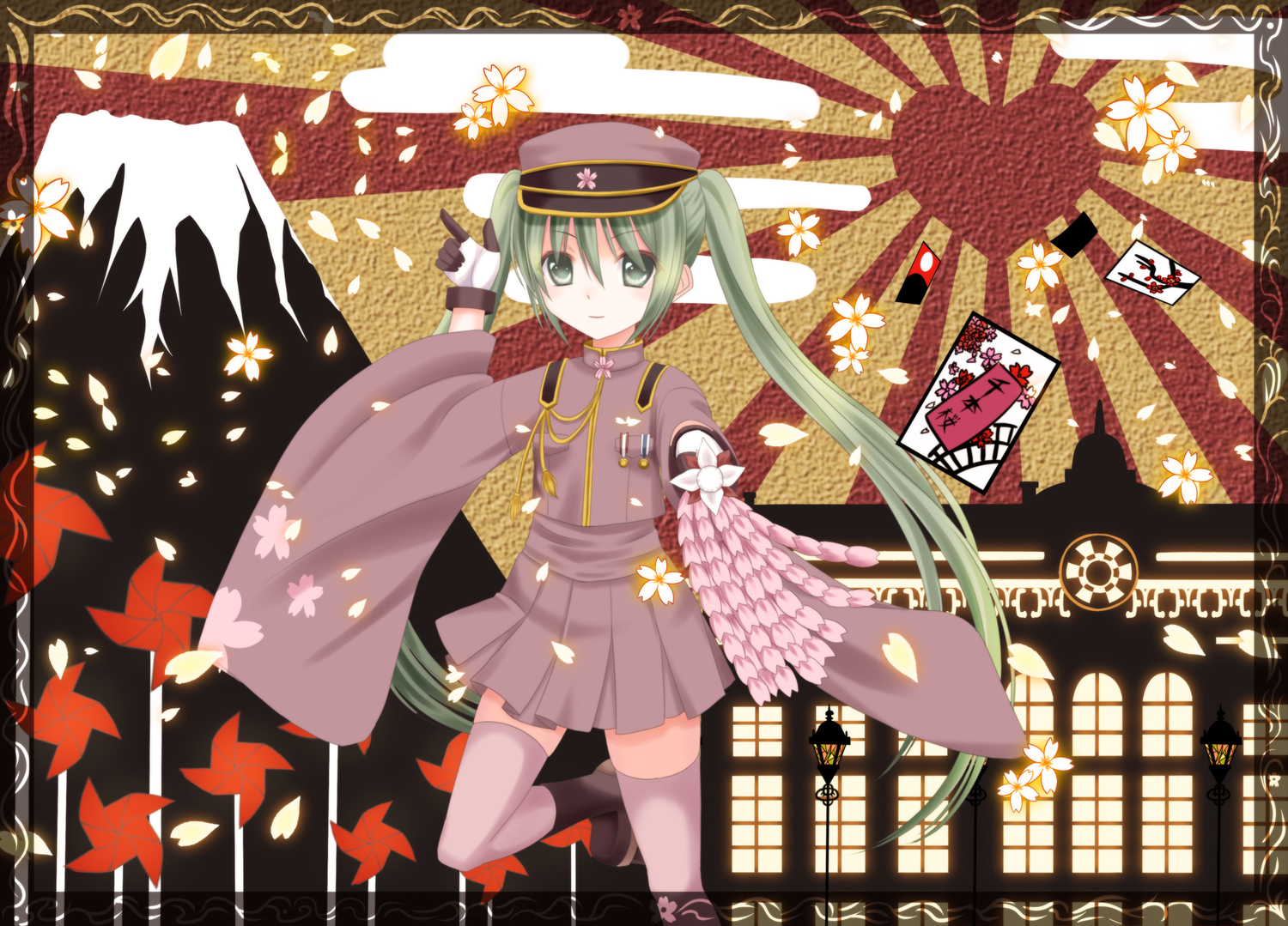 aqua_eyes, aqua_hair, gloves, hatsune_miku, ikeda_yuuki, long_hair, senbon-zakura_(vocaloid), thighhighs